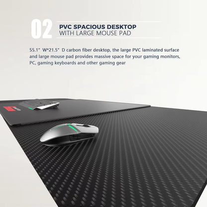 55-Inch Ergonomic Gaming Desk - Z-Shaped Office PC Desk with Mouse Pad, Gaming Handle Rack, Cup Holder, and Headphone Hook