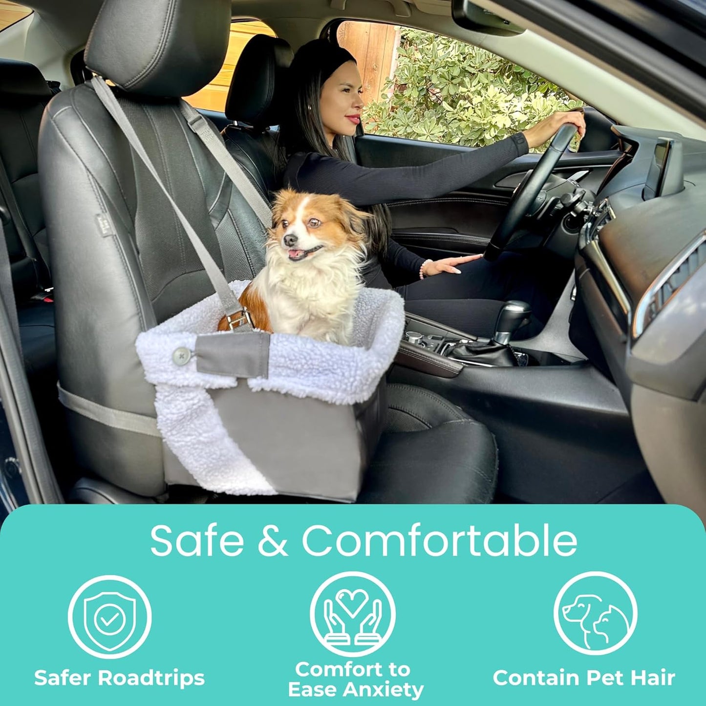 Blue Dog Booster Seat - Washable, Adjustable, Collapsible Pet Travel Carrier Bed - Safety Seat Belt Tether for Small Dogs, Puppies, and Pets up to 18 Lbs