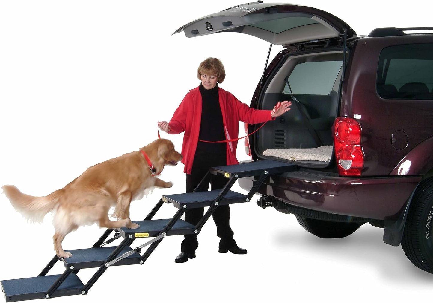 Ultra Light 14.5" Platform, 5-Step, Made in USA. Folding Pet Stairs Can Add or Remove Platforms.Safely Carries 250 Pound Pets. Compact, Carpeted USA Materials