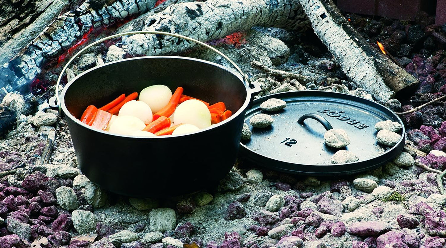 8 Quart Pre-Seasoned Cast Iron Camp Dutch Oven with Lid - Dual Handles - Use in the Oven, on the Stove, on the Grill or over the Campfire - Black