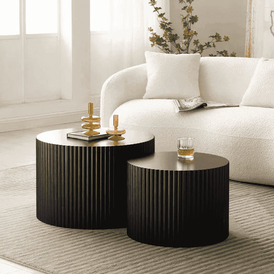 Nesting Coffee Table Set of 2,Modern round End Table for Living Room, Apartment,Black