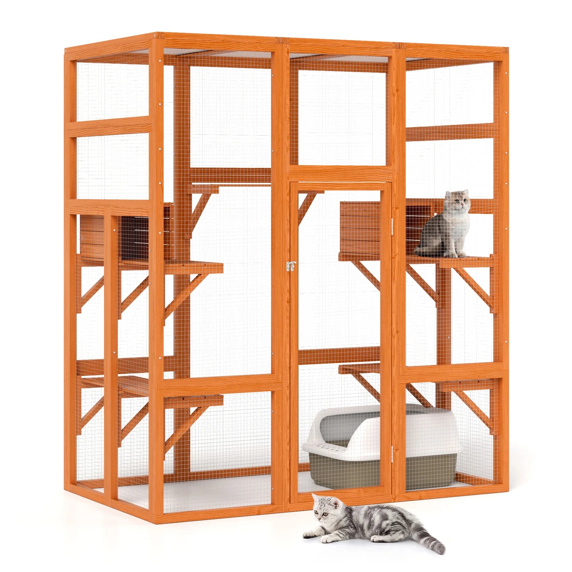 Large Wooden Cat Enclosure Catio Cat Cage Outdoor Pet House Small Animal Hutch, Orange
