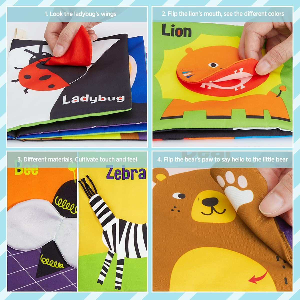High Contrast Black & White Touch & Feel Crinkle Cloth Books for Infants and Toddlers - Early Educational Stimulation Toys for Boys and Girls, Featuring Animal Themes