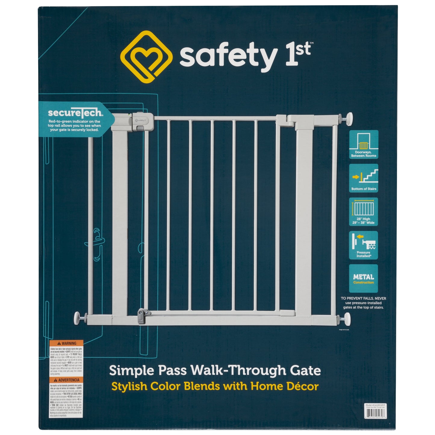 Pressure-Mounted Baby Gates for Doorways, Securetech® No-Drill Design with Integrated Door, Adjustable Width 29-38 Inches