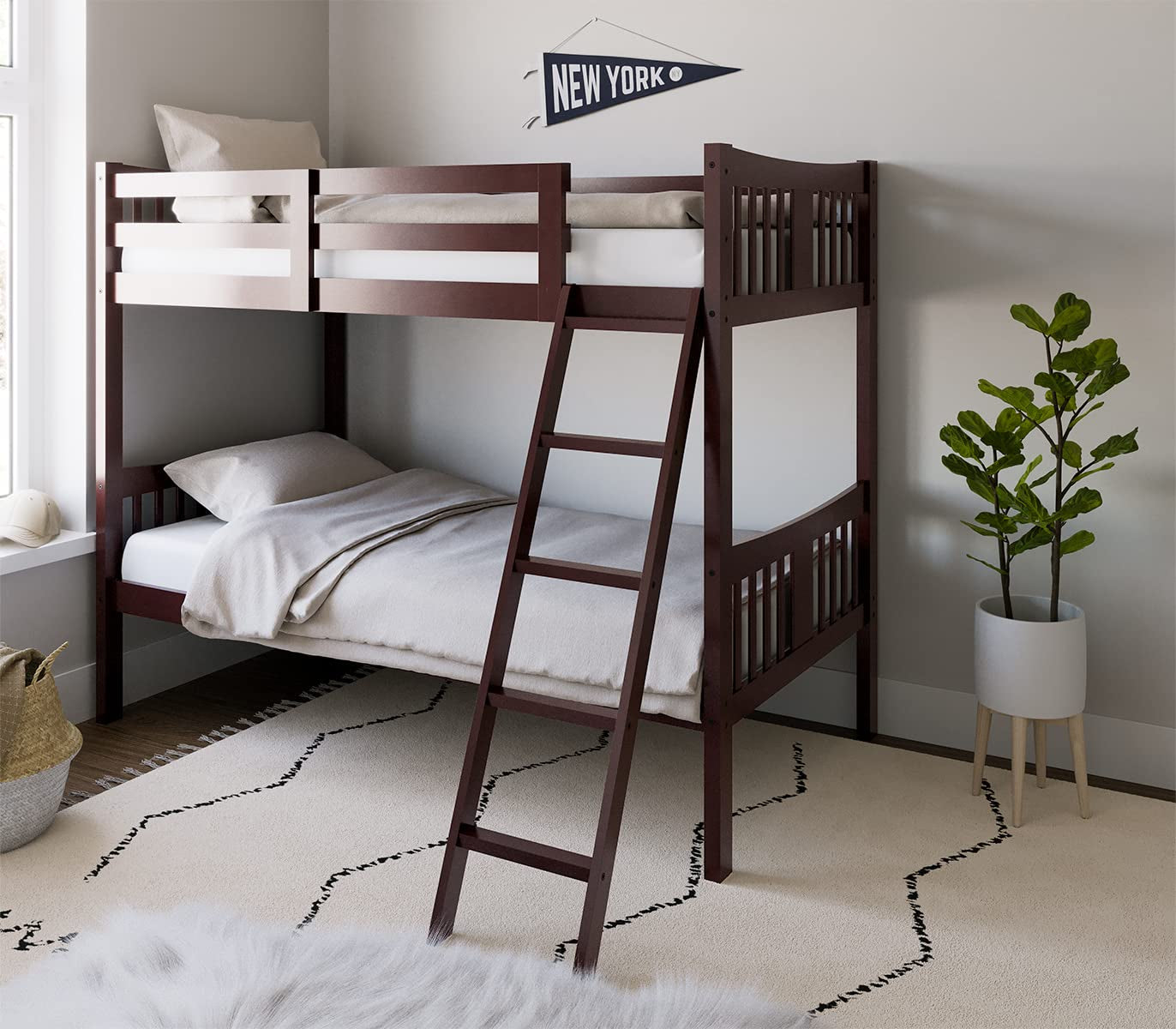 Caribou Twin over Twin Bunk Bed in Espresso - GREENGUARD Gold Certified, Convertible to Two Individual Twin Beds for Children