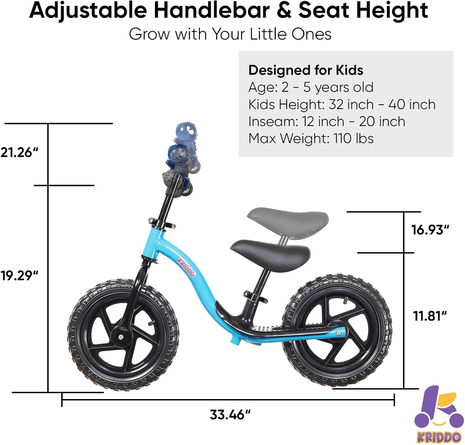 Toddler Balance Bike for Ages 2 to 5, Interactive Push Bicycle for Early Learning with Steady Balancing, Ideal Gift for Boys and Girls, Blue