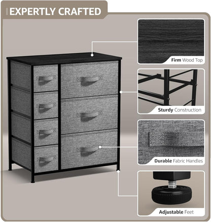 7-Drawer Dresser - Multi-Functional Chest Organizer with Steel Frame, Wooden Top, and Fabric Bins for Bedroom, Hallway, Closet, and Office Storage Solutions