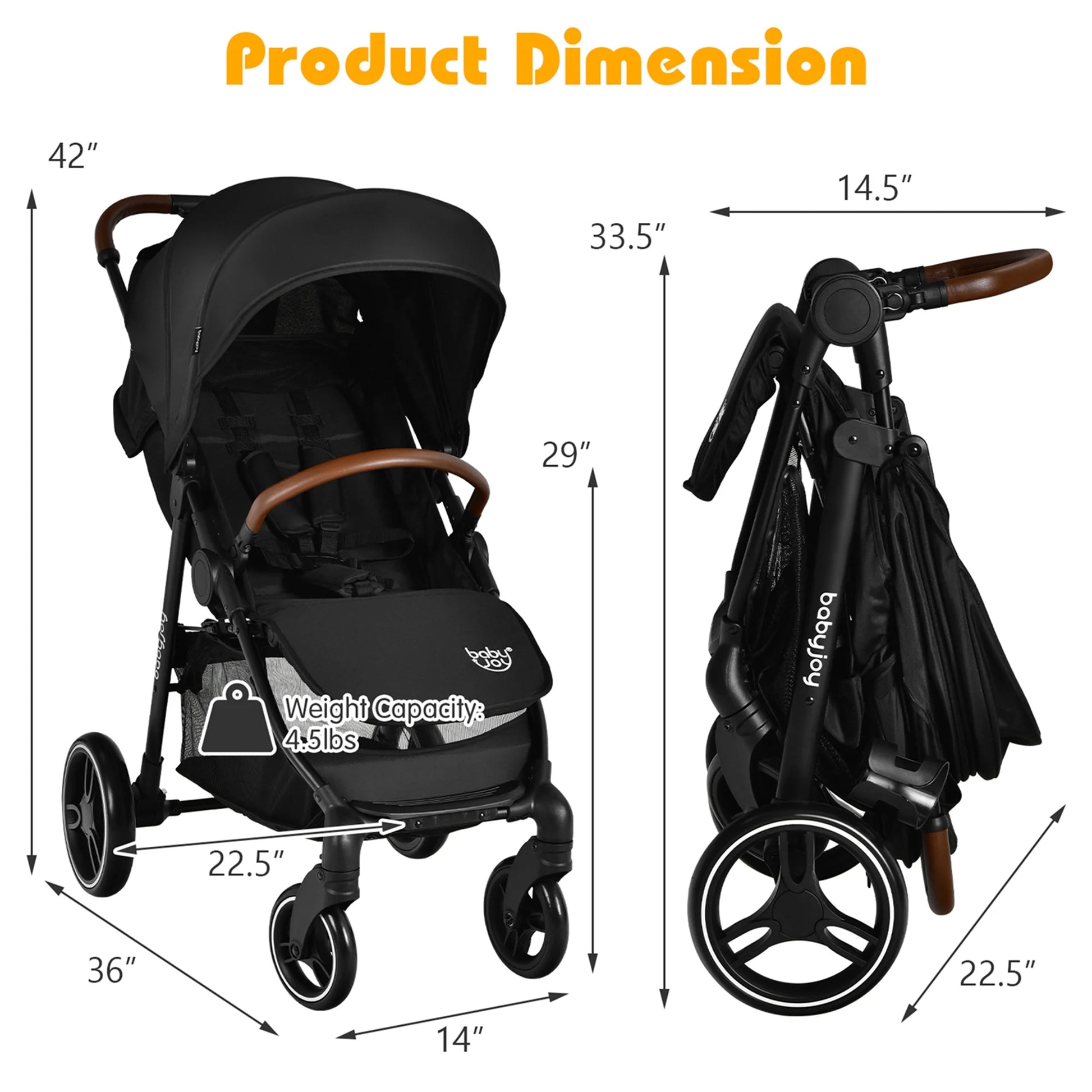Premium High Landscape Baby Stroller with Expandable Canopy and Footmuff for Infants and Toddlers (0-3 Years), Lightweight Design, Black