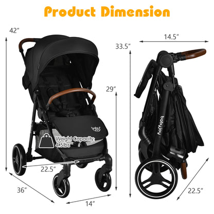 Premium High Landscape Baby Stroller with Expandable Canopy and Footmuff for Infants and Toddlers (0-3 Years), Lightweight Design, Black