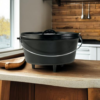 8 Quart Pre-Seasoned Cast Iron Camp Dutch Oven with Lid - Dual Handles - Use in the Oven, on the Stove, on the Grill or over the Campfire - Black