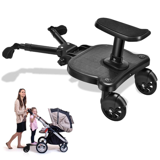 Universal Stroller Board 2-in-1 Ride Board with Seat and Auxiliary Pedal Adapter for Pushchairs - Anti-Slip Design and 55 lbs Load Capacity
