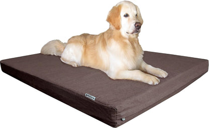 Luxury Extra Large Orthopedic Memory Foam Dog Bed for Large Dogs with Durable Waterproof Internal Case, Removable Washable Denim Cover and Extra Bonus Pet Bed Cover, XL 40X35X4, Brown
