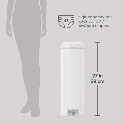 Platinum White Stainless Steel Diaper Disposal System with 18 Roll Bags for Infants