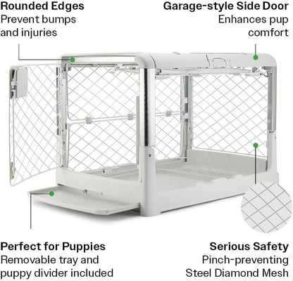 Revol Collapsible Dog Crate with Wheels - Premium Portable Dog Crate - Safe, Stylish, and Convenient Indoor Kennel (Ash, Medium)