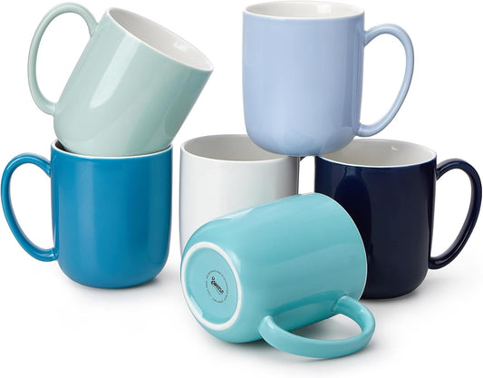 Porcelain Coffee Mugs Set of 6, 20Oz Large Coffee Mugs Porcelain with Big Handle, Assorted Colors Oversized Cups for Latte, Cocoa, Tea, Festival Gift, Microwave Safe