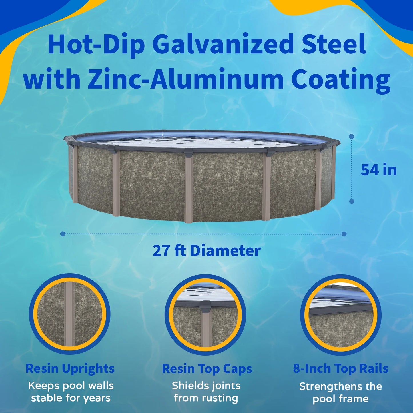 Riviera 27-Foot Round Metal Wall Swimming Pool Package with 54-Inch Depth and 8-Inch Top Rail
