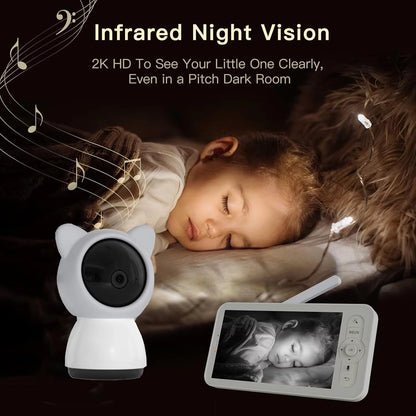 5-Inch 3MP Wireless Baby Monitor with Night Vision, Pan-Tilt-Zoom Functionality, Lullabies, and Environmental Sensors for Temperature and Humidity Monitoring