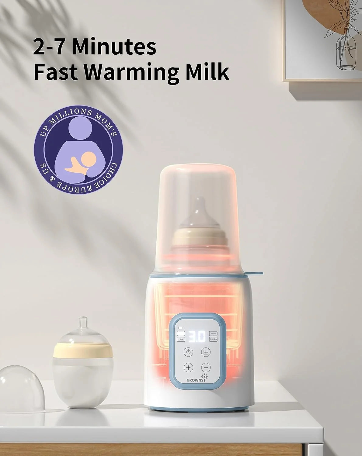 Professional Baby Bottle Warmer with Timer and Accurate Temperature Control, Suitable for All Bottle Sizes, Blue