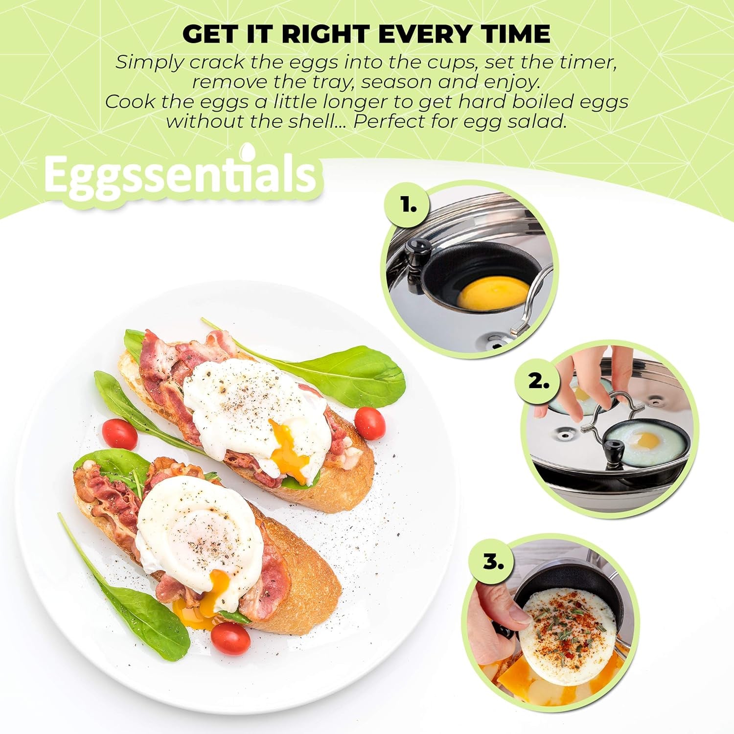 Egg Poacher Pan Nonstick Coating - Poached Egg Cooker, Stainless Steel Egg Poaching Pan PFOA Free with Spatula, Poached Egg Maker, Egg Poachers Cookware