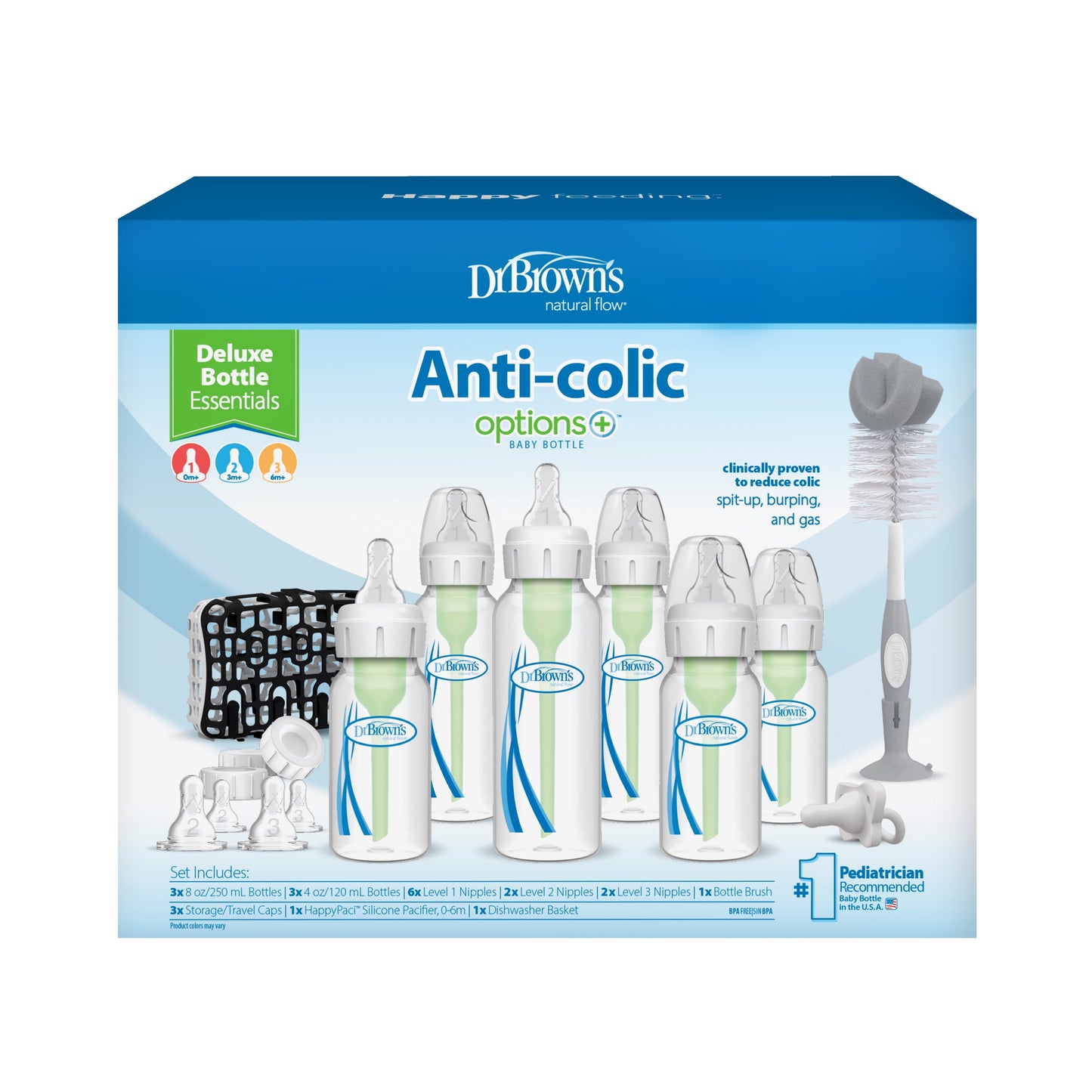 Natural Flow Anti-Colic Options+ Deluxe Bottle Gift Set - BPA-Free and Ideal for Newborns