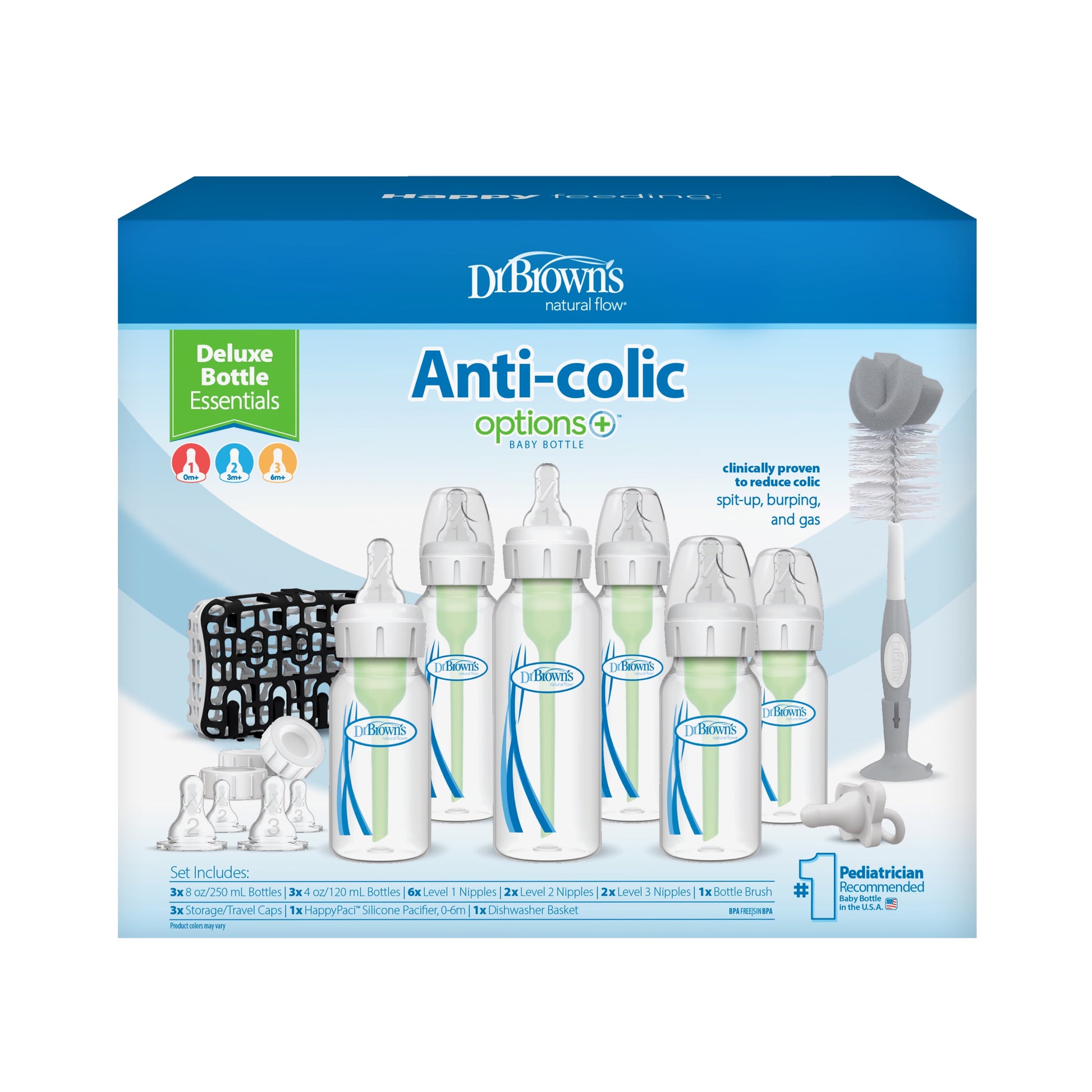 Natural Flow Anti-Colic Options+ Deluxe Bottle Gift Set - BPA-Free and Ideal for Newborns
