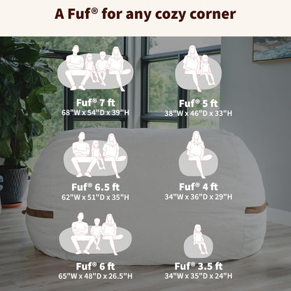 Fuf 6.5-Foot Foam Bean Bag Chair for Kids and Families, Perfect for Living Spaces and Basements, Cobalt Lenox, Durable Woven Polyester Construction
