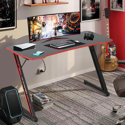 47-Inch Z-Shaped Gaming Desk with Headphone Hook for Home Office, Red