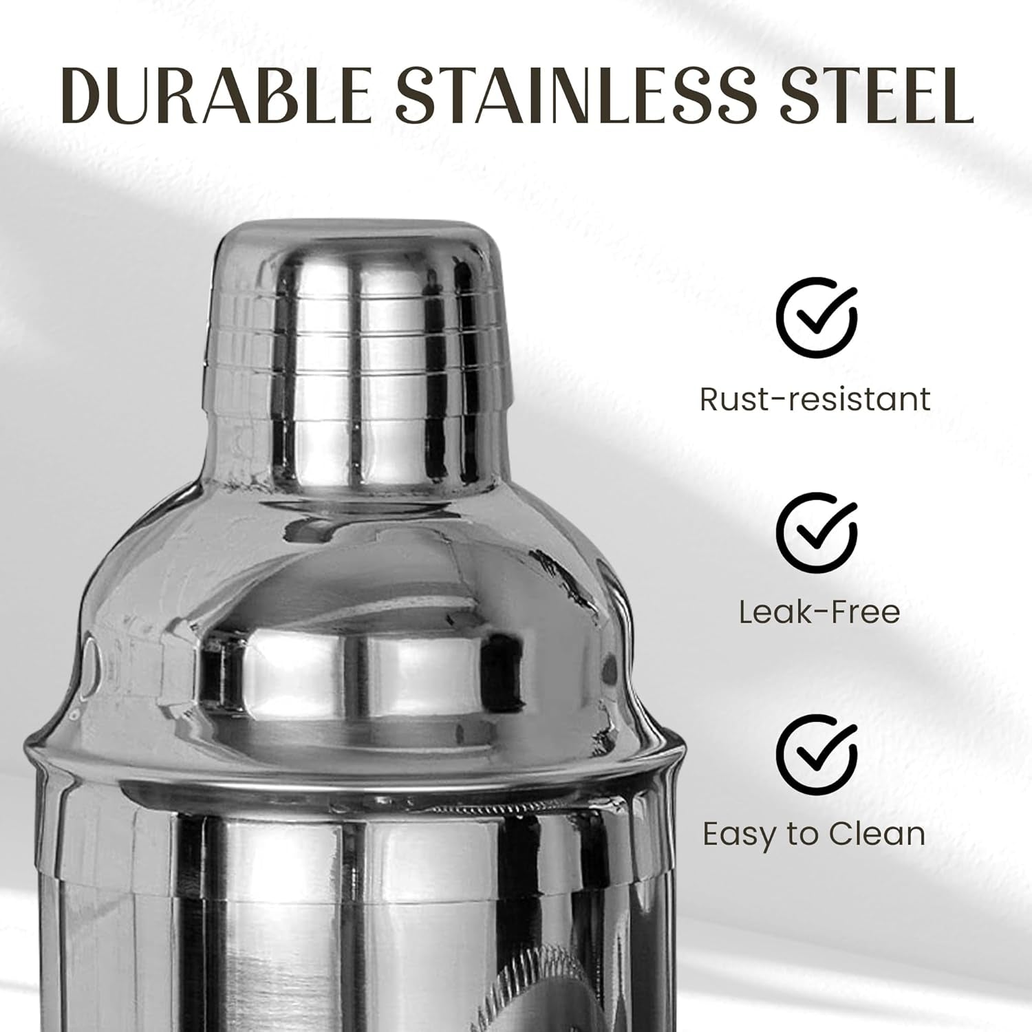 Bartender Kit – 15 Piece Cocktail Shaker Set with Bamboo Stand | Complete Cocktail Kit Gift Set | Top Bartender Gifts for Men & Women | Exclusive Recipe Cards (Silver)
