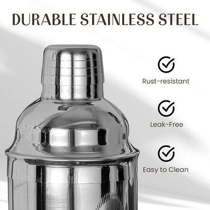 Bartender Kit – 15 Piece Cocktail Shaker Set with Bamboo Stand | Complete Cocktail Kit Gift Set | Top Bartender Gifts for Men & Women | Exclusive Recipe Cards (Silver)