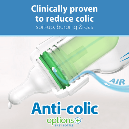 Natural Flow Anti-Colic Options+ Narrow Baby Bottle, Fox & Lion Design, 8 oz (250 ml), Level 1 Slow Flow Nipple, BPA-Free, Suitable for Newborns, Set of 2