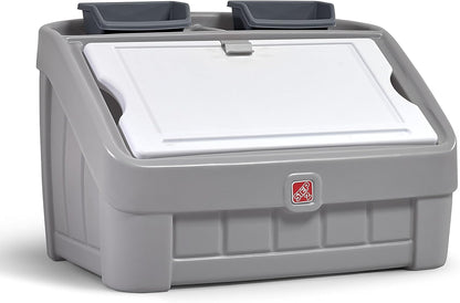 2-in-1 Toy Storage Bin and Art Easel, Durable Plastic Organizer for Toddlers 2+ Years, Gray