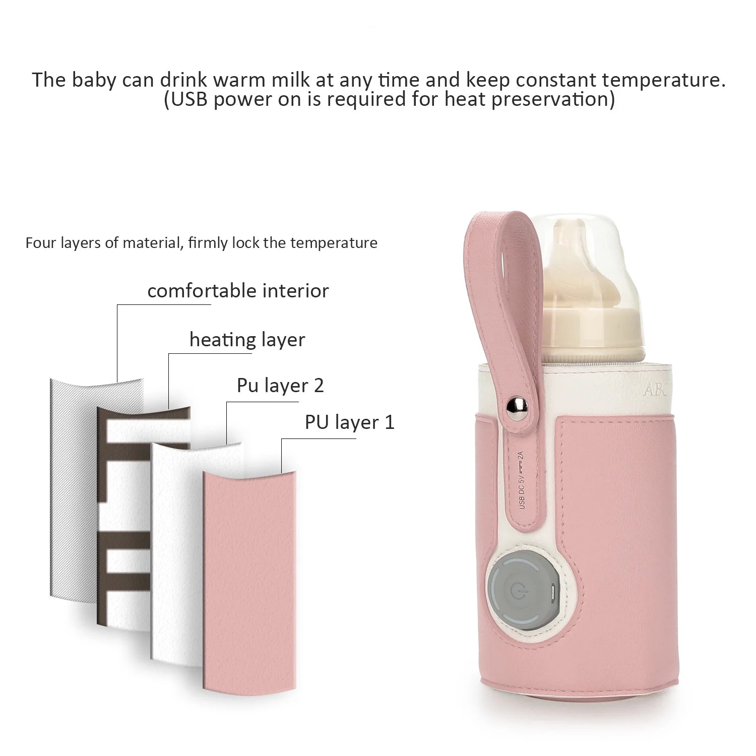 Intelligent Portable Bottle Warmer with Fast Charging and 3-Speed Temperature Control - Pink
