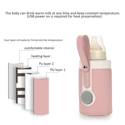 Intelligent Portable Bottle Warmer with Fast Charging and 3-Speed Temperature Control - Pink