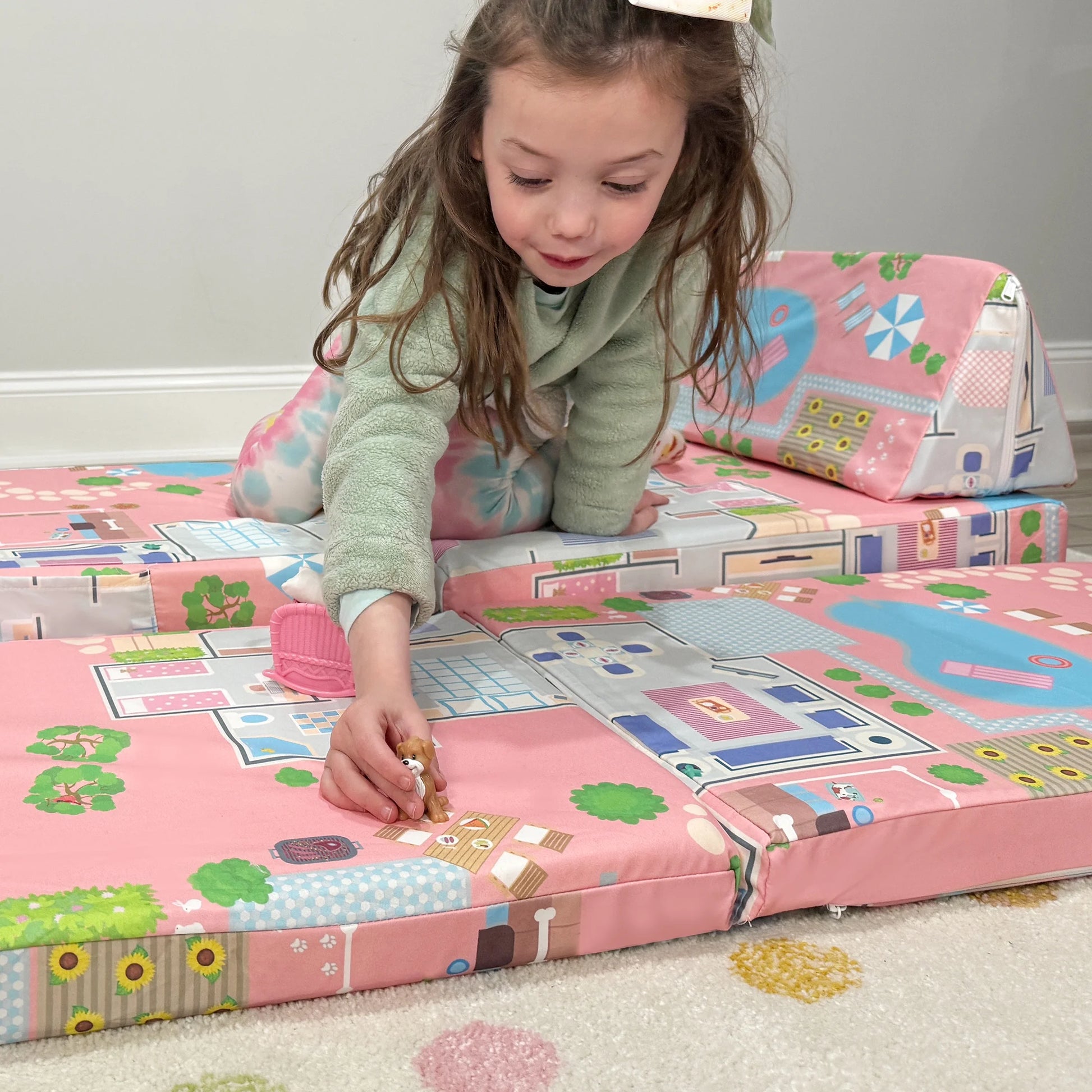 Children's Play Couch and Doll House Set for Toddlers and Young Siblings