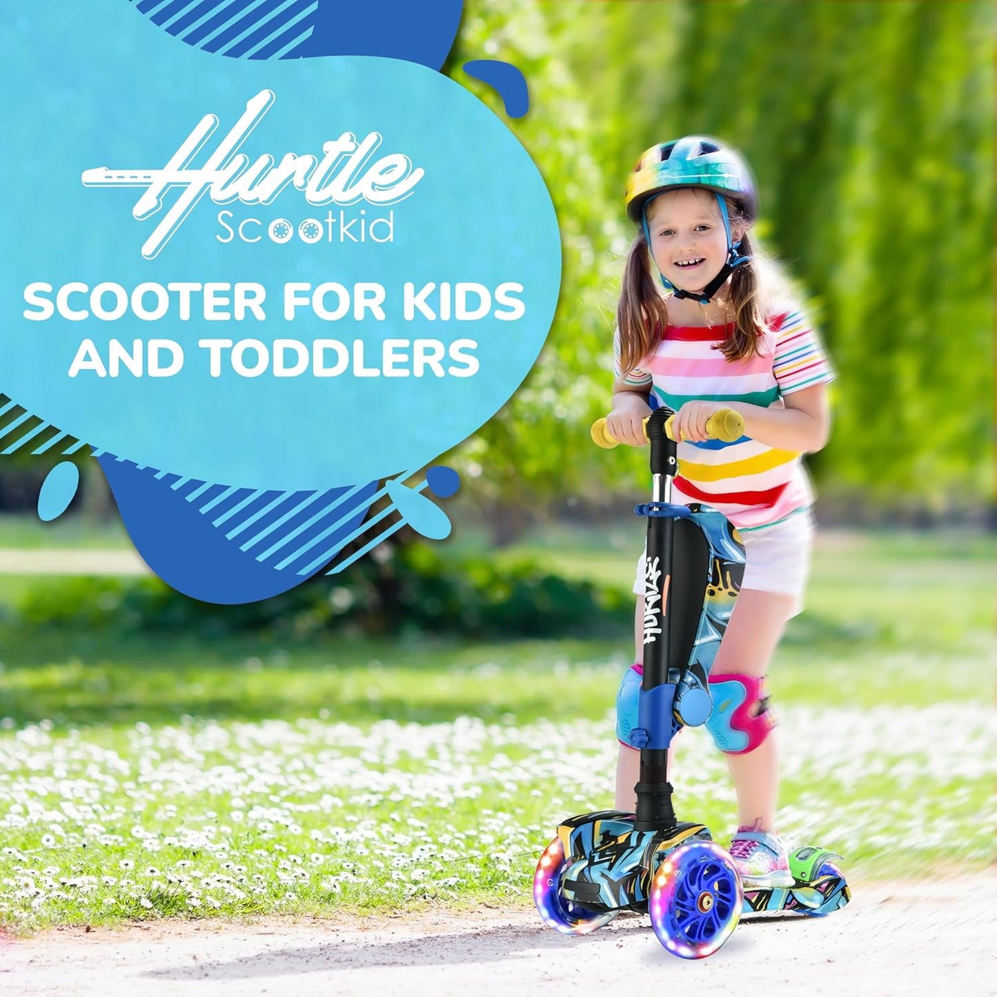3-Wheeled Scooter for Children - LED Wheel Lights, Adjustable Lean-To-Steer Handlebar, and Foldable Seat - Versatile Ride Options with Brake for Ages 1-14