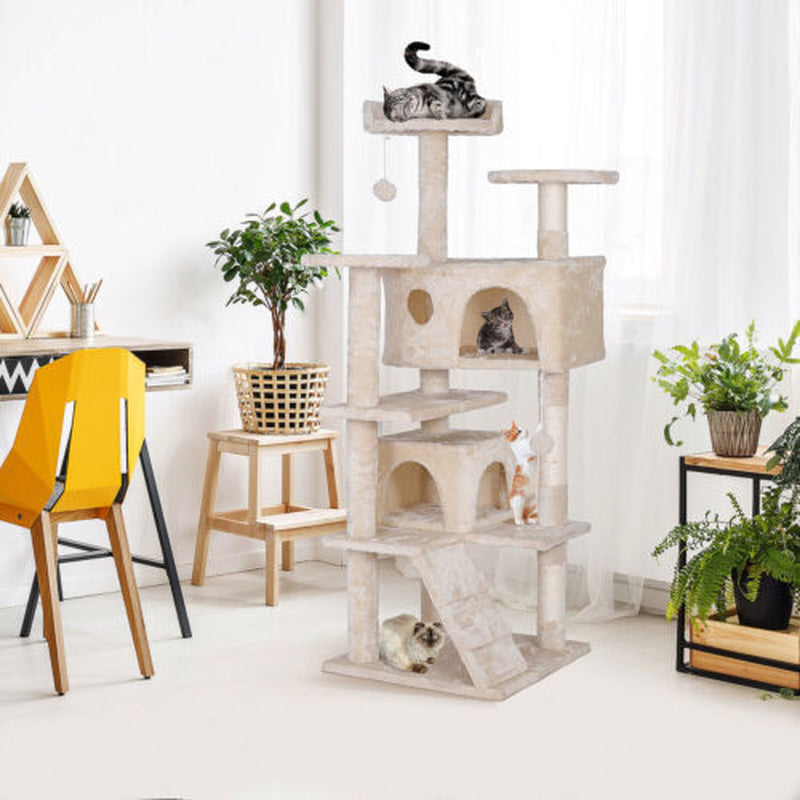 55-Inch Multi-Level Cat Tree Tower Activity Center with Condo - Available in 6 Colors