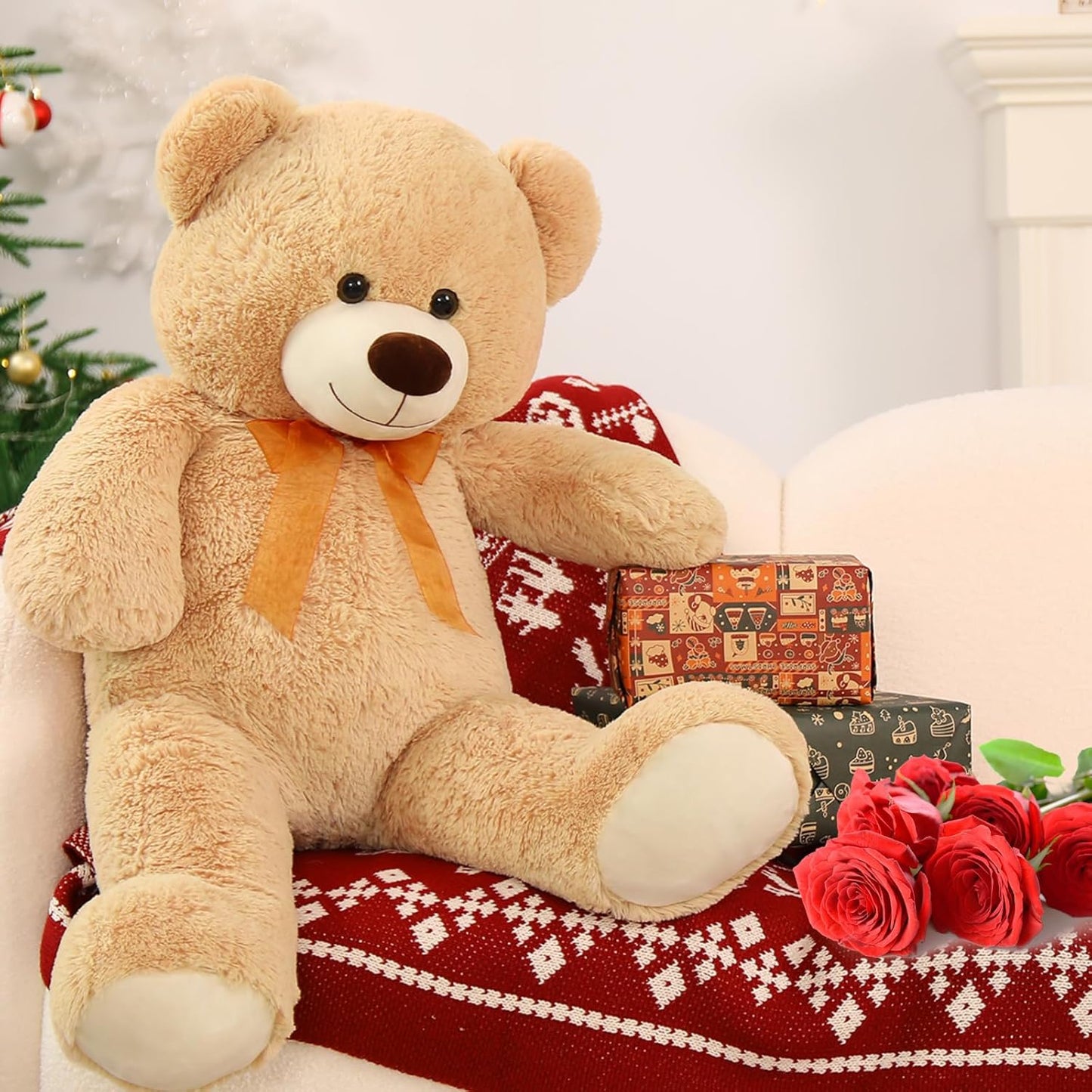 3Ft Giant Teddy Bear Stuffed Animal - Large Tan Bear for Kids, Baby Showers, and Special Occasions