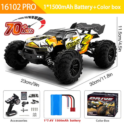 1:16 Scale 4WD RC Car with LED Remote Control - High-Speed Drift Monster Truck for Kids, 70KM/H or 50KM/H, Compatible with 144001 Toys