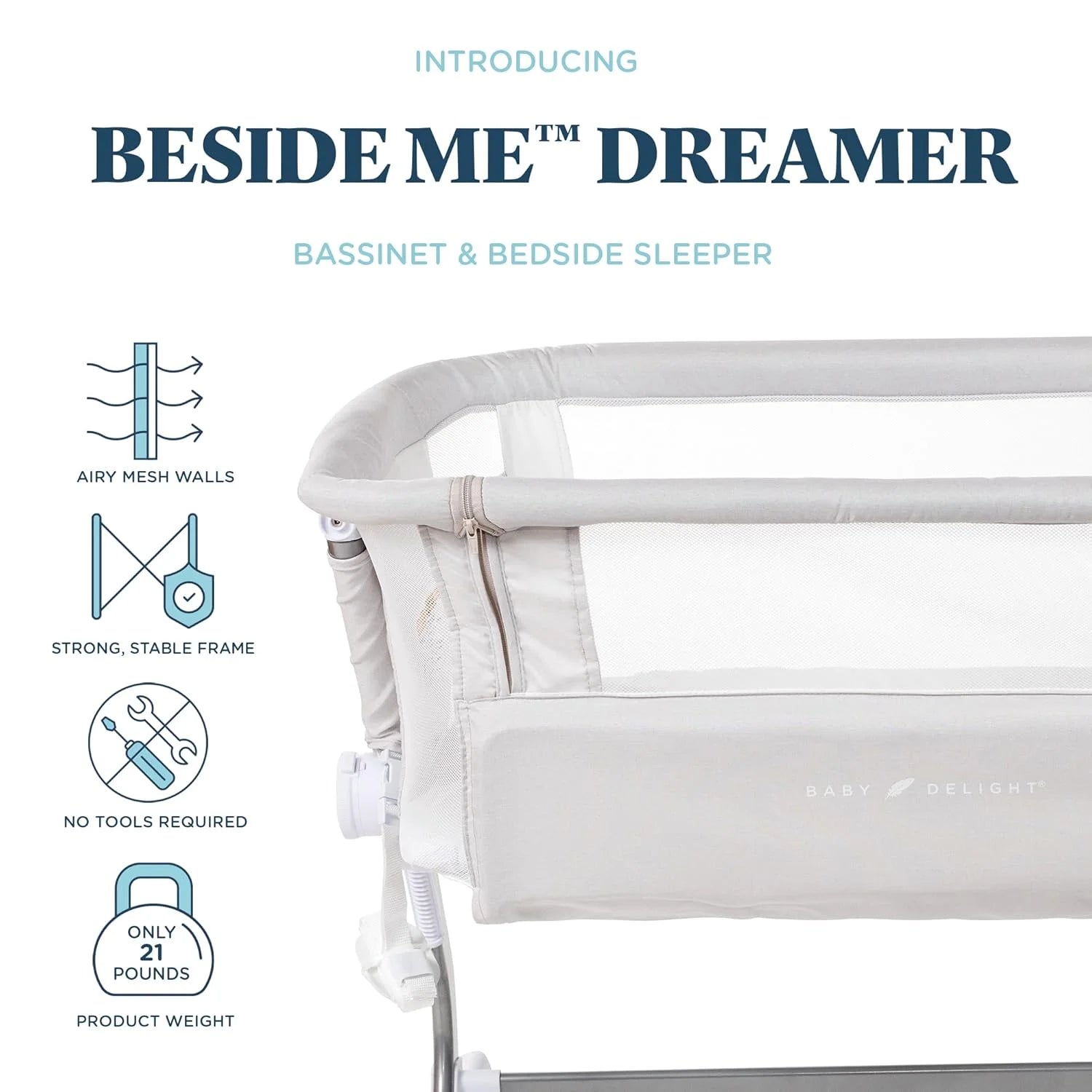 Dreamer Bassinet and Bedside Sleeper in Driftwood Gray for Infants Aged 0-5 Months (Unisex)