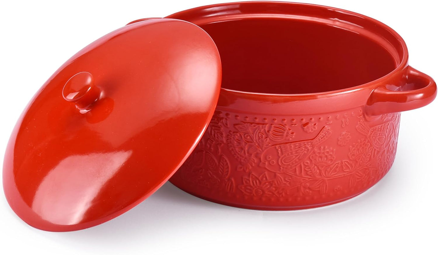 Ceramic Casserole Dish - Baking Dish Bowl Oven Safe with Lid and Handles - Covered Glass Cookware Essential for Kitchen - for Baking Dessert and Brownies, Soup - round Bakeware for Serving Dishes