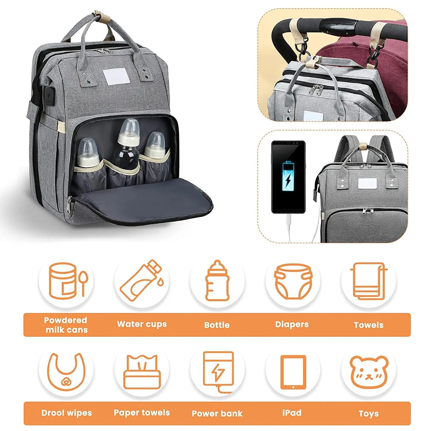 Stylish Multi-Functional Mommy Bag with Folding Baby Bed and Large Capacity for Diapers and Milk Bottles
