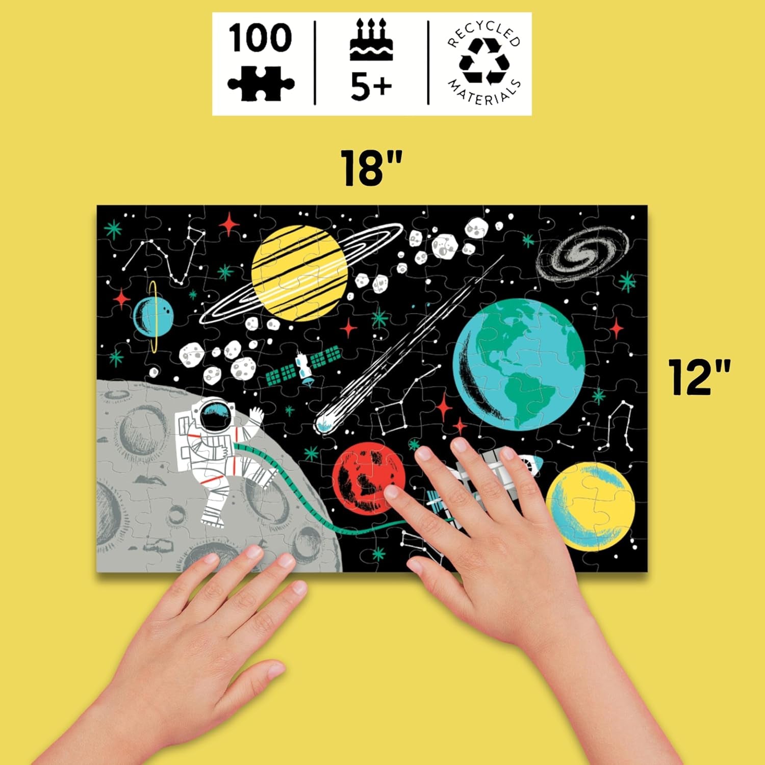 Outer Space Glow in the Dark 100-Piece Jigsaw Puzzle Featuring a Captivating Scene of Planets, Stars, and Intriguing Hidden Details