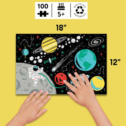 Outer Space Glow in the Dark 100-Piece Jigsaw Puzzle Featuring a Captivating Scene of Planets, Stars, and Intriguing Hidden Details