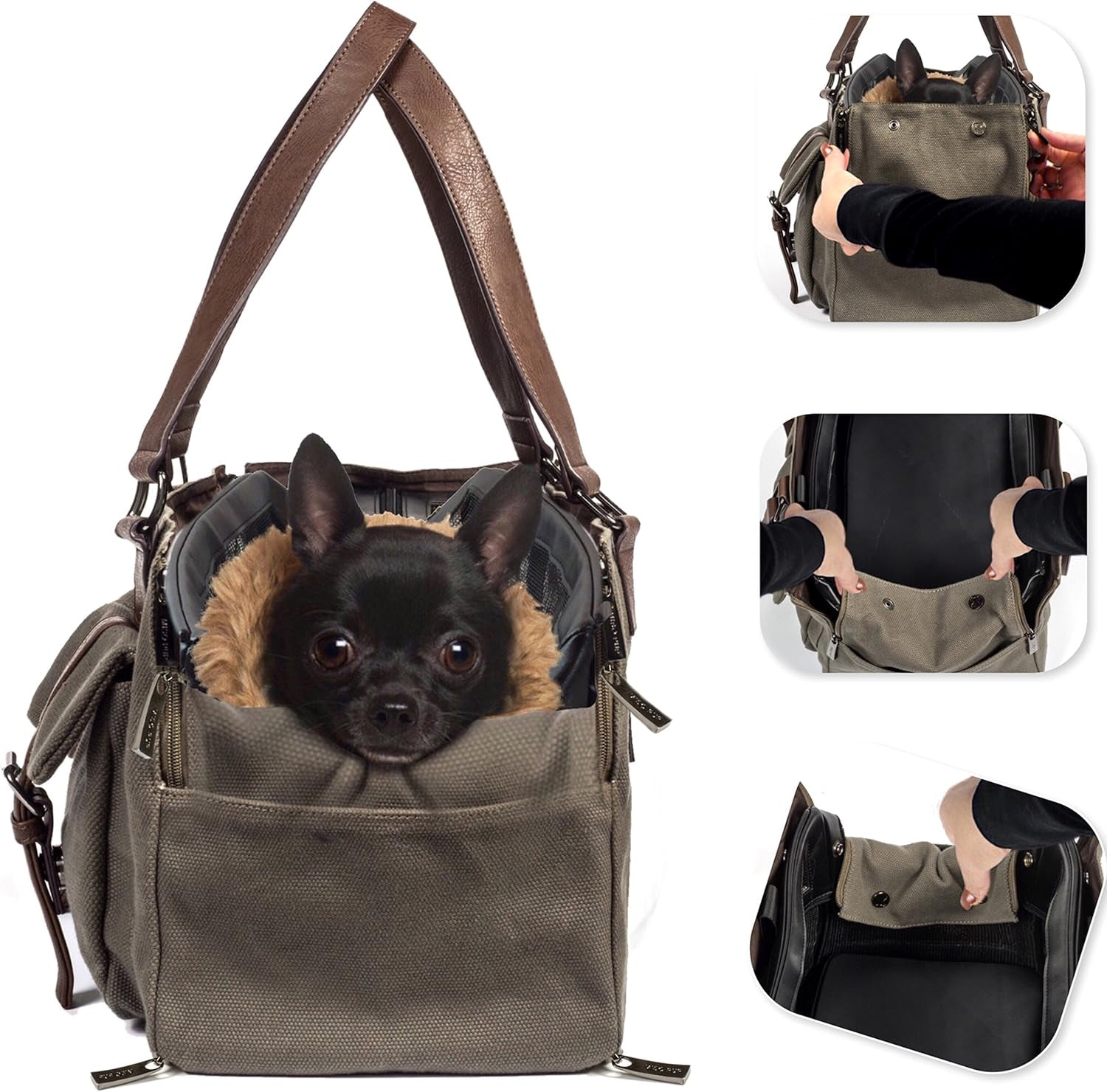 Weekend Black Canvas Interchangeable Airline Approved Pet Carrier Combo with Pockets for Small Dogs (Pet Carrier Base & Shell Tote)