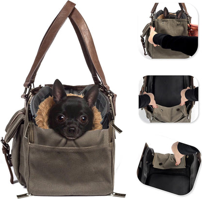 Weekend Black Canvas Interchangeable Airline Approved Pet Carrier Combo with Pockets for Small Dogs (Pet Carrier Base & Shell Tote)