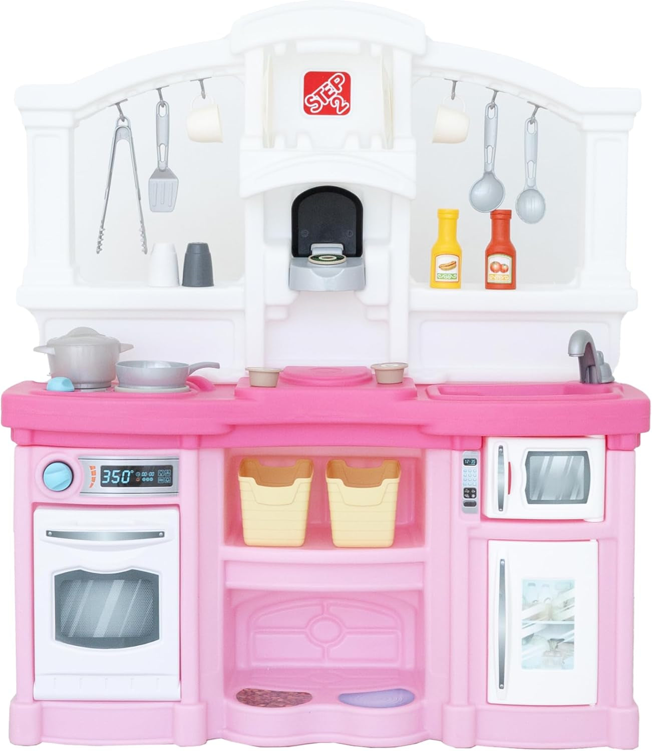 Kids Kitchen Playset with Interactive Lights and Sounds, Indoor/Outdoor Durable Plastic Kitchenette, 25-Piece Accessory Set, Ideal for Toddlers Aged 2 and Up, Pink