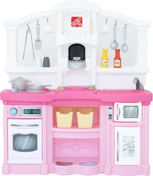 Kids Kitchen Playset with Interactive Lights and Sounds, Indoor/Outdoor Durable Plastic Kitchenette, 25-Piece Accessory Set, Ideal for Toddlers Aged 2 and Up, Pink
