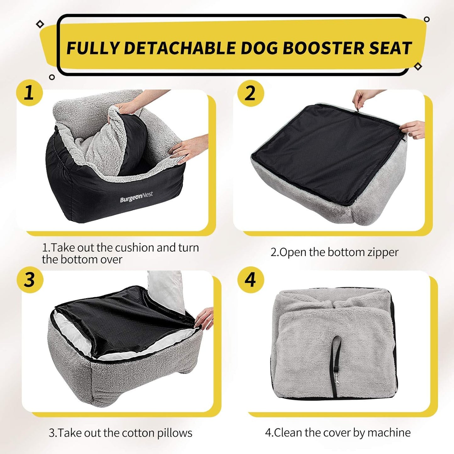 Dog Car Seat for Small Dogs, Soft Pet Car Travel Home Bed under 25 Lbs, Fully Detachable and Washable Cat Booster Carseats with Storage Pockets and Clip-On Leash Portable Carrier,Black