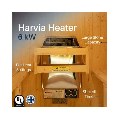 Finland Pine Wet/Dry Barrel Sauna for 3-5 Persons with Front Porch Canopy and 4.5 kW ETL Certified Bitumen Shingle Roof