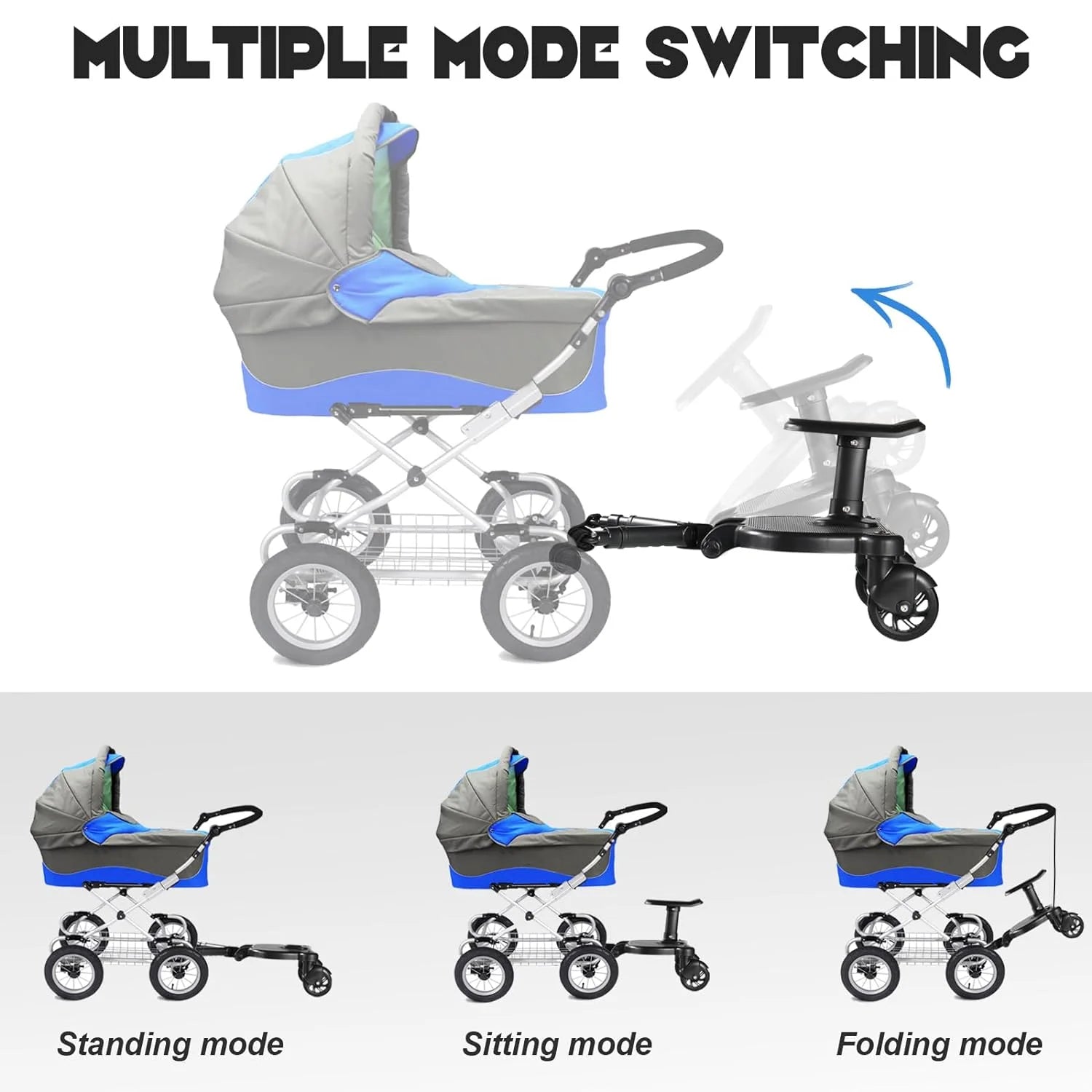 Universal Stroller Board 2-in-1 Ride Board with Seat and Auxiliary Pedal Adapter for Pushchairs - Anti-Slip Design and 55 lbs Load Capacity
